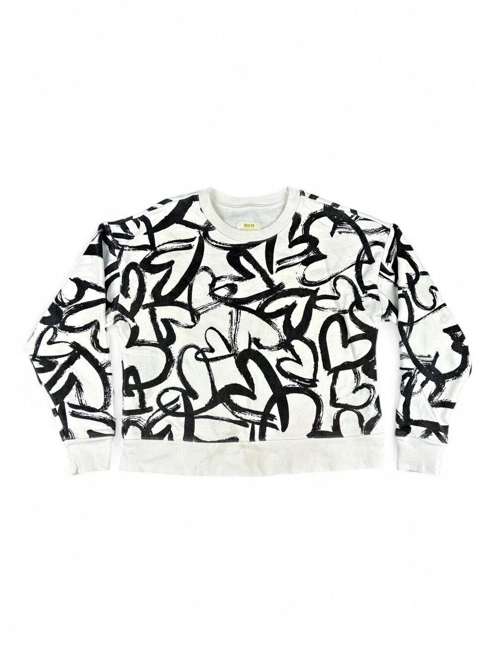 Maeve Black & White Heart Graffiti Crewneck Sweatshirt XS